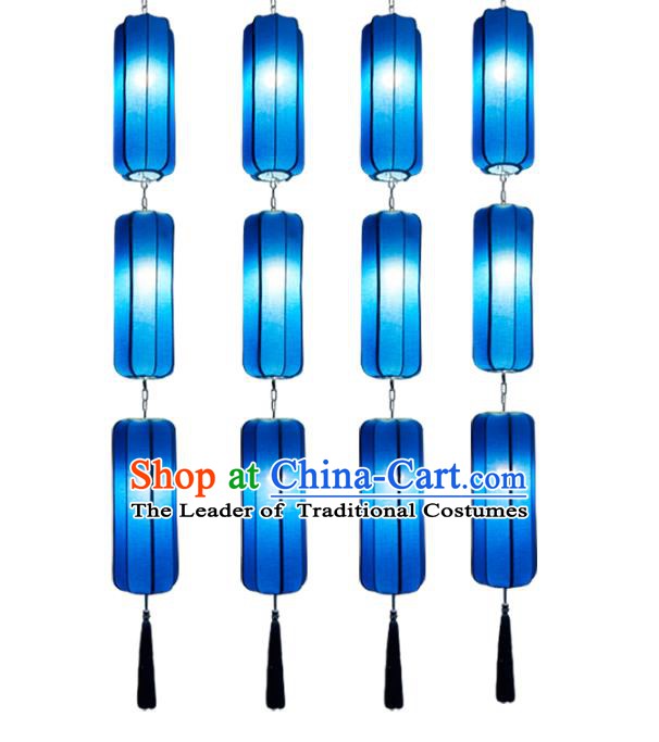 China Handmade Lantern Traditional Lanterns Blue Hanging Palace Ceiling Lamp