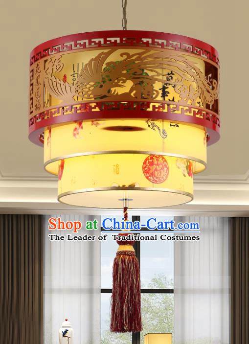 Chinese Handmade Wood Carving Phoenix Lantern Traditional Palace Ceiling Lamp Ancient Hanging Lanterns