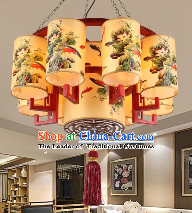 Chinese Handmade Wood Printing Lotus Lantern Traditional Palace Ceiling Lamp Ancient Hanging Lanterns