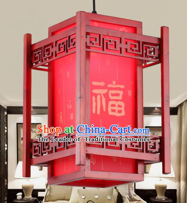 Chinese Handmade Wood Hanging Lantern Traditional Palace Red Ceiling Lamp Ancient Lanterns