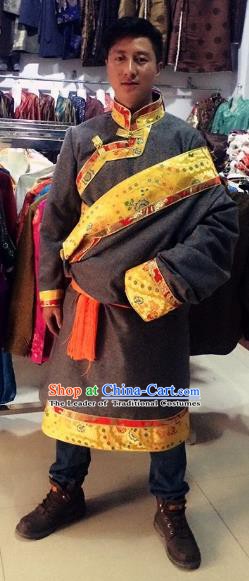 Traditional Chinese Zang Nationality Costume, Tibetan Ethnic Minority Robe for Men