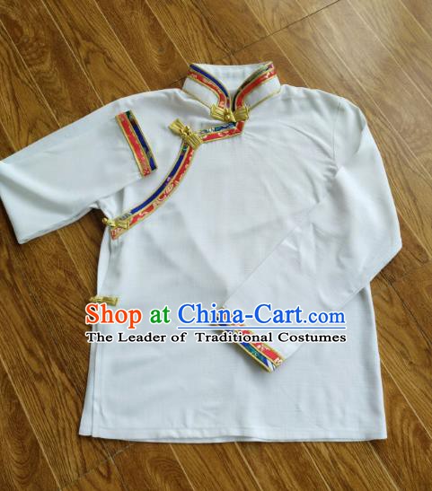 Traditional Chinese Zang Nationality Costume, Tibetan Ethnic Minority White Shirt for Men