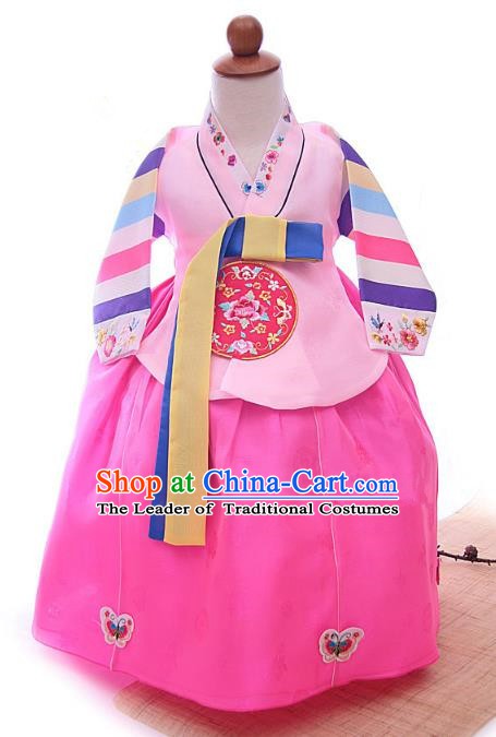 Korean Traditional Hanbok Korea Children Embroidered Blouse and Pink Dress Fashion Apparel Hanbok Costumes for Kids
