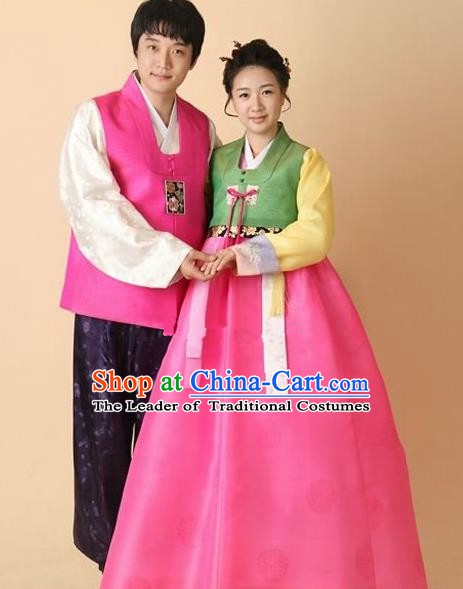 Asian Korean Wedding Couple Hanbok Ancient Palace Bride and Bridegroom Traditional Costumes
