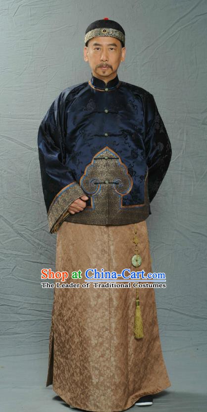 Chinese Ancient Qing Dynasty Manchu Royal Highness Fu Quan Replica Costume for Men