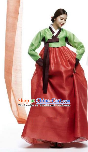 Top Grade Korean Hanbok Traditional Green Blouse and Red Dress Fashion Apparel Costumes for Women
