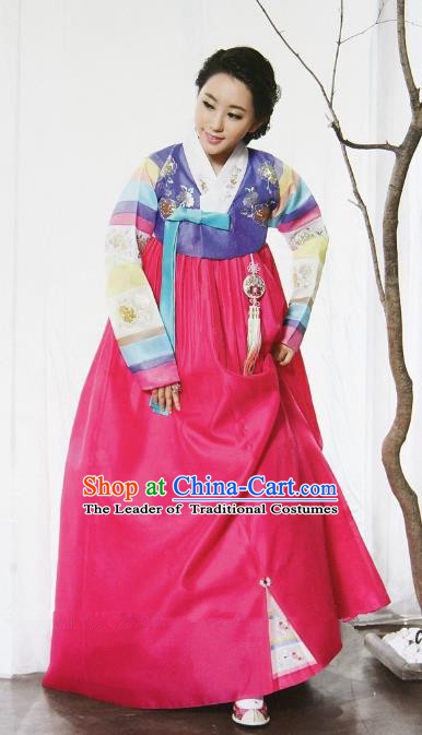 Top Grade Korean Traditional Palace Hanbok Ancient Lilac Blouse and Pink Dress Fashion Apparel Costumes for Women