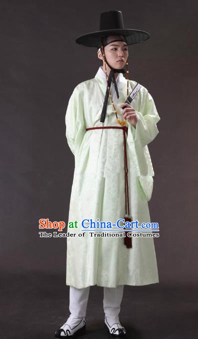 Asian Korean Traditional Costume Ancient Nobility Childe Bridegroom Green Hanbok for Men