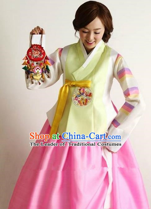 Korean Traditional Hanbok Yellow Blouse and Pink Dress Ancient Formal Occasions Fashion Apparel Costumes for Women