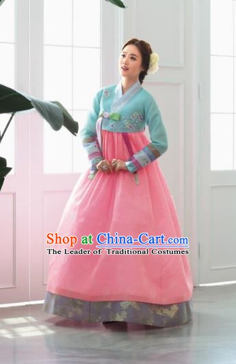 Korean Traditional Bride Hanbok Green Blouse and Pink Dress Ancient Formal Occasions Fashion Apparel Costumes for Women