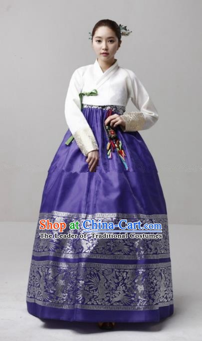 Korean Traditional Bride Hanbok Formal Occasions White Blouse and Purple Dress Ancient Fashion Apparel Costumes for Women