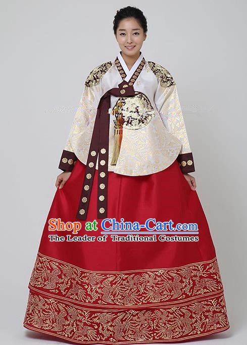 Korean Traditional Bride Hanbok Formal Occasions White Blouse and Red Dress Ancient Fashion Apparel Costumes for Women