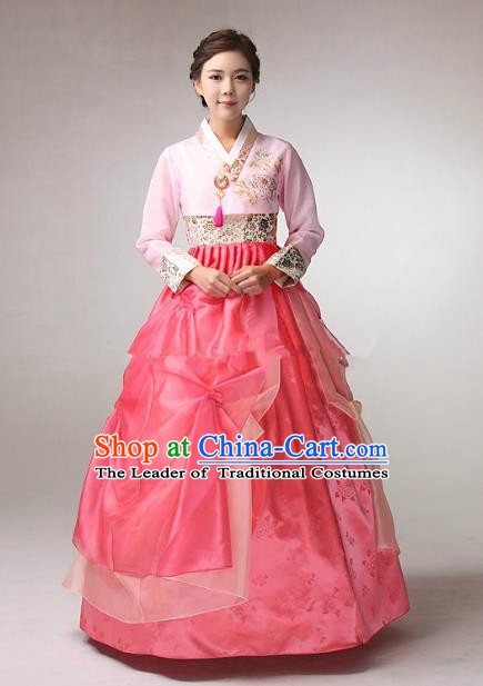 Korean Traditional Bride Tang Garment Hanbok Formal Occasions Pink Blouse and Red Dress Ancient Costumes for Women