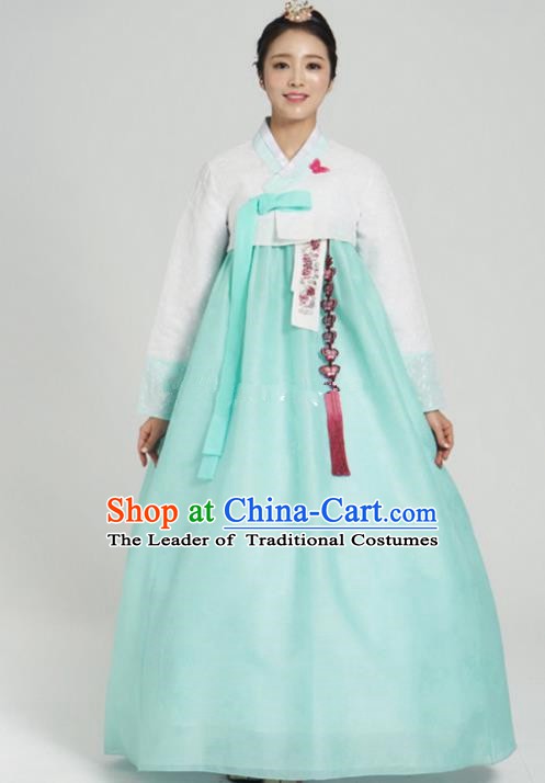 Korean Traditional Bride Tang Garment Hanbok Formal Occasions White Blouse and Green Dress Ancient Costumes for Women