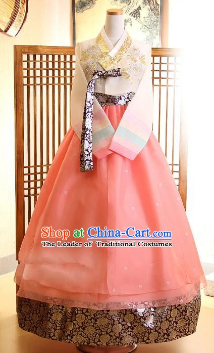 Korean Traditional Bride Tang Garment Hanbok Formal Occasions White Blouse and Pink Dress Ancient Costumes for Women
