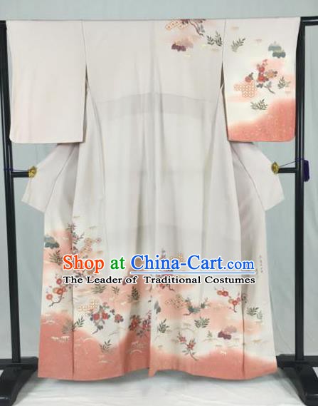 Japan Ancient Formal Costume Printing Flowers Furisode Kimonos Traditional Palace Yukata Dress for Women