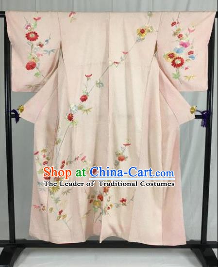 Japan Traditional Formal Costume Pink Furisode Kimonos Ancient Palace Yukata Dress for Women