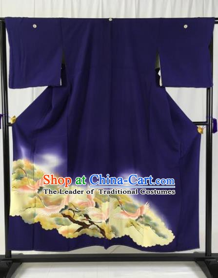 Japan Traditional Palace Kimono Formal Costume Printing Crane Furisode Kimonos Ancient Yukata Dress for Women