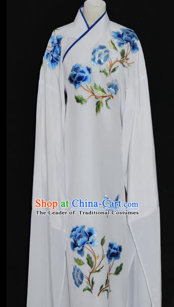 China Traditional Beijing Opera Niche Embroidered Blue Peony Robe Chinese Peking Opera Scholar Costume