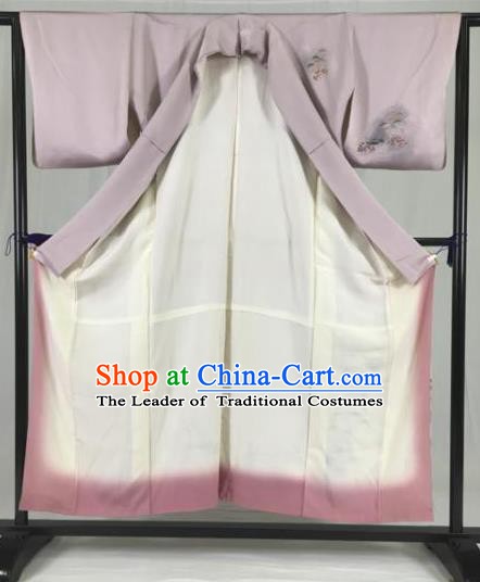 Asian Japan Palace Printing Lilac Kimono Ancient Yukata Dress Formal Costume Furisode Kimonos for Women
