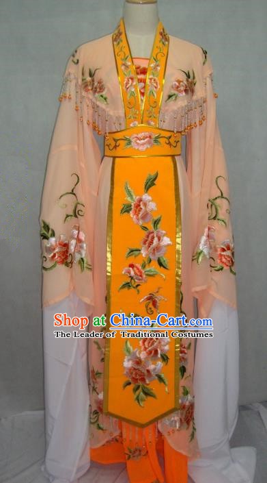 Traditional China Beijing Opera Princess Orange Dress Chinese Peking Opera Diva Embroidered Costume