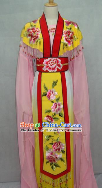 Traditional China Beijing Opera Princess Yellow Dress Chinese Peking Opera Diva Embroidered Costume