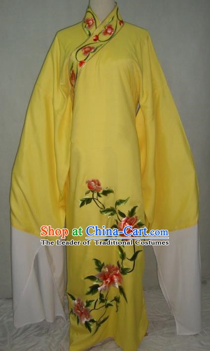 China Beijing Opera Lang Scholar Niche Costume Yellow Embroidered Peony Robe for Adults