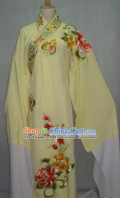 Traditional Chinese Beijing Opera Scholar Niche Costume Embroidered Butterfly Peony Yellow Robe for Adults