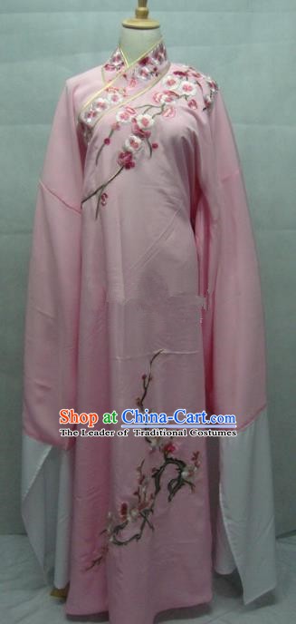 Traditional Chinese Beijing Opera Niche Costume Embroidered Plum Blossom Pink Robe for Adults