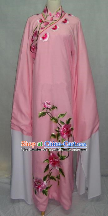 Traditional Chinese Beijing Opera Niche Scholar Embroidery Peony Costume Beijing Opera Pink Robe for Adults