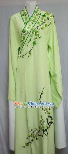 Traditional Chinese Beijing Opera Niche Costume Embroidered Plum Blossom Light Green Robe for Adults