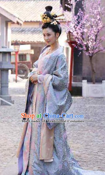 Chinese Ancient Tang Dynasty Female Officials Shangguan Wan-Er Embroidered Dress Palace Lady Replica Costume for Women