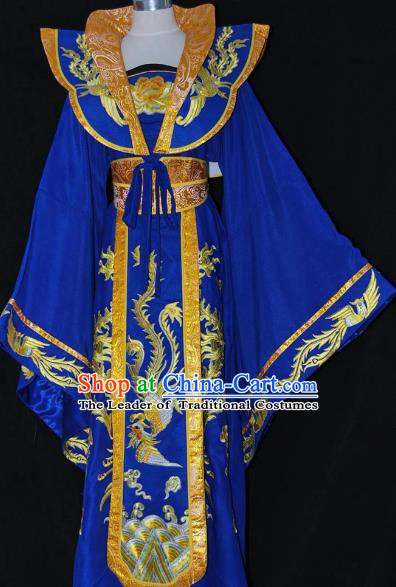 Traditional Chinese Beijing Opera Imperial Empress Royalblue Dress Peking Opera Diva Embroidered Costume