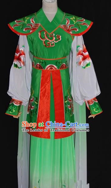 Traditional Chinese Beijing Opera Female Warrior Green Dress Peking Opera Blues Embroidered Costume