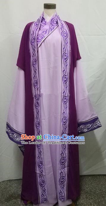 Chinese Beijing Opera Scholar Costume Peking Opera Niche Embroidery Purple Robe for Adults