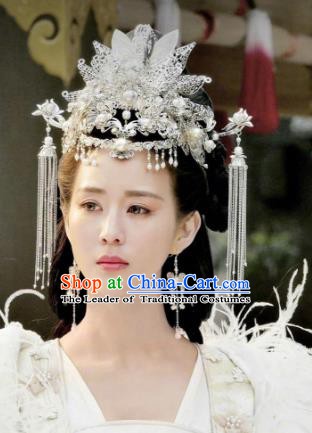 Chinese Ancient Hair Accessories Hanfu Argent Phoenix Coronet Hairpins Complete Set for Women