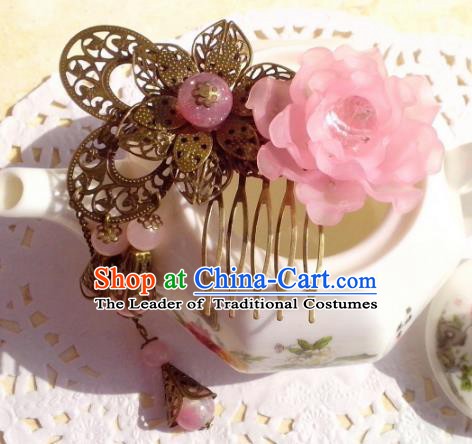 Chinese Ancient Hair Accessories Hanfu Hairpins Butterfly Flowers Hair Comb for Women