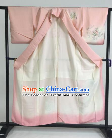 Japan Traditional Kimonos Printing Pink Furisode Kimono Ancient Yukata Dress Formal Costume for Women
