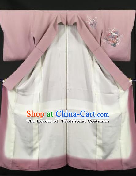 Japan Traditional Kimonos Pink Furisode Kimono Ancient Yukata Dress Formal Costume for Women