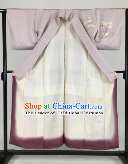 Japan Traditional Kimonos Palace Lilac Furisode Kimono Ancient Geisha Yukata Dress Formal Costume for Women