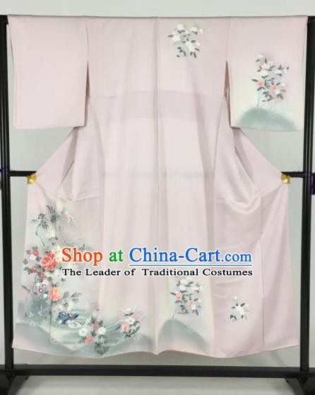 Ancient Japanese Pink Furisode Kimonos Traditional Female Yukata Dress Formal Costume for Women