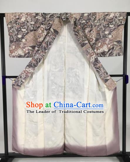 Japan Traditional Kimonos Printing Furisode Kimono Ancient Yukata Dress Formal Costume for Women