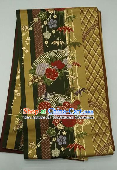 Japanese Traditional Waistband Kimono Yukata Dress Wafuku Embroidered Flowers Brocade Belts for Women