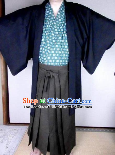 Japanese Samurai Kimonos Yukata Robe Traditional Wafuku Hakama Haori Costume for Men