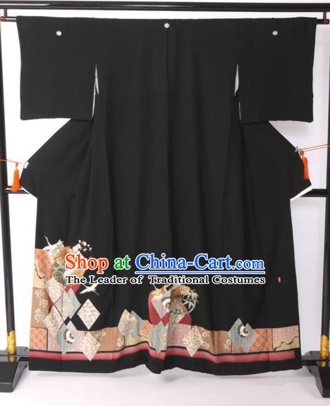 Japanese Samurai Garment Kimono Palace Black Yukata Robe Traditional Wafuku Hakama Costume for Men