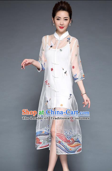 Chinese National Costume White Plated Buttons Coats Traditional Embroidered Cardigan for Women