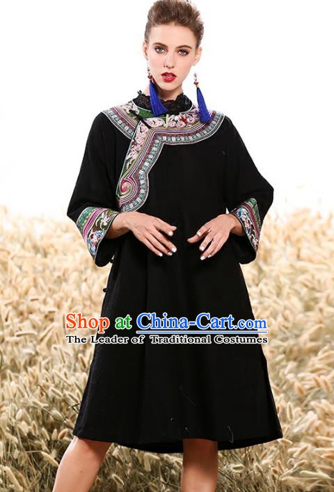Chinese National Costume Traditional Black Blouse Tang Suit Shirts for Women