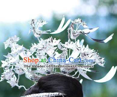 Traditional Chinese Miao Nationality Hair Accessories Sliver Birds Hairpins Headwear Hmong Hair Clip for Women