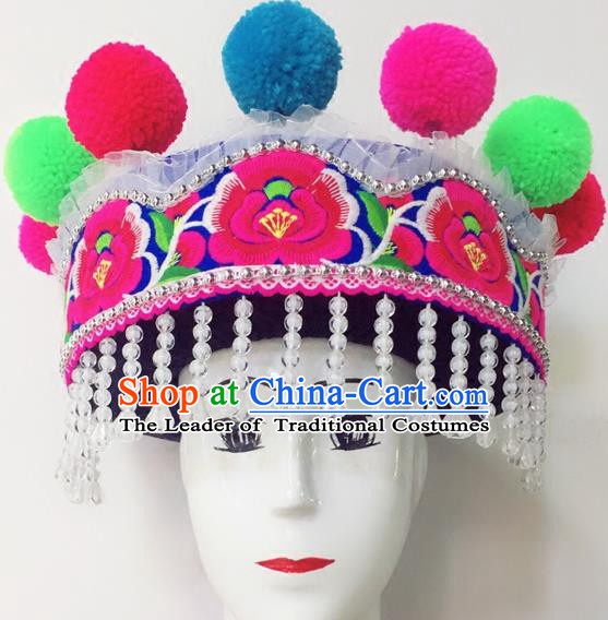 Traditional Chinese Zhuang Nationality Dance Hair Accessories Hats Yi Ethnic Minority Headwear for Women