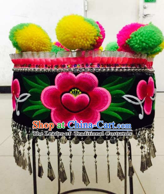 Traditional Chinese Bai Nationality Hair Accessories Embroidered Hats Yi Ethnic Minority Headwear for Women